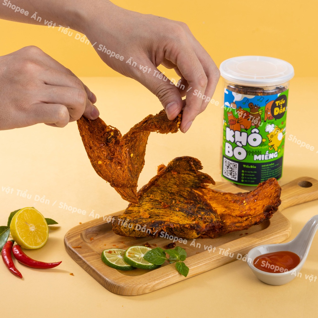 Khô bò miếng hũ lớn 250g Tiểu Dần đồ ăn vặt vừa ngon vừa rẻ | BigBuy360 - bigbuy360.vn