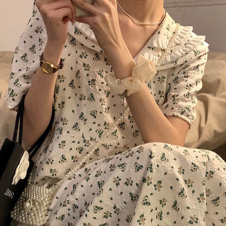 Đầm Hoa Cổ Thủy Thủ Thời Trang Mùa Hè Pháp Hàng Mới 2022