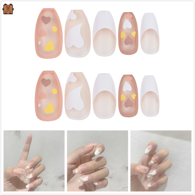 [Hàng mới về] Set 24 móng tay giả họa tiết trái tim xinh xắn