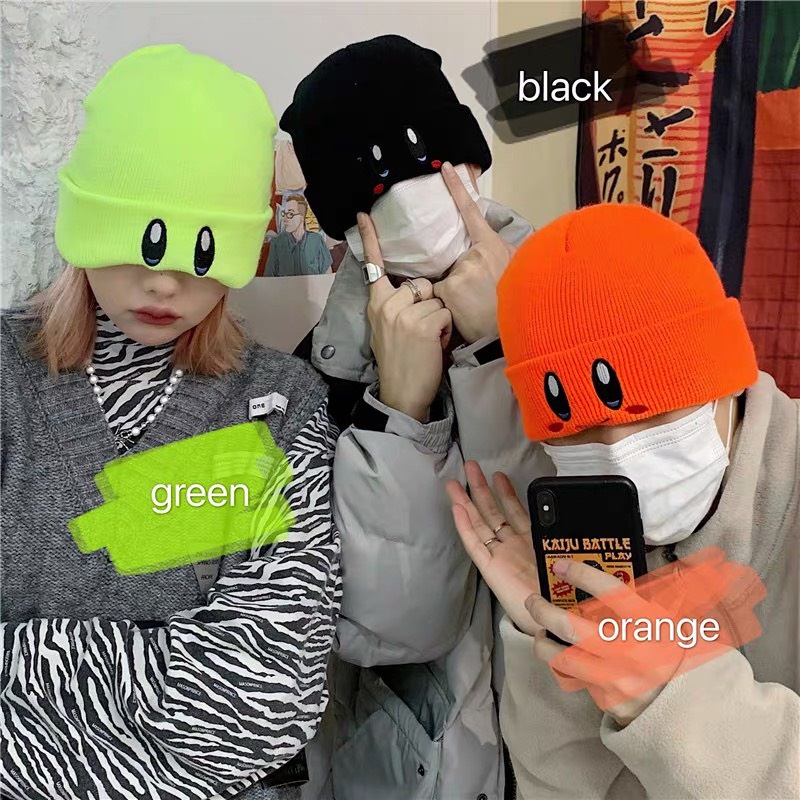 Mũ Len Beanie Thêu Hình Mặt Kute Phong Cách Trẻ Trung Hàn Quốc