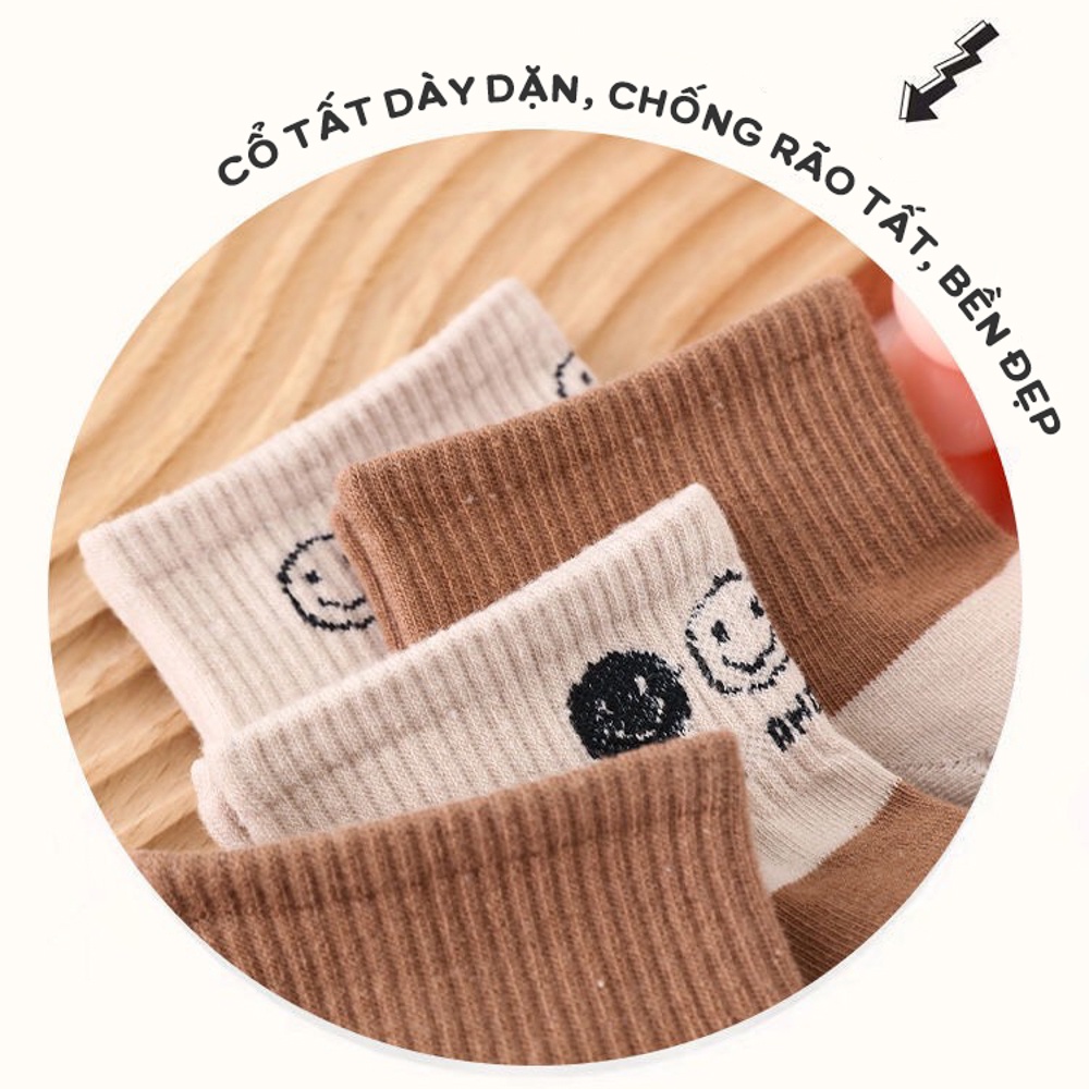 Tất cổ ngắn,vớ cổ ngắn màu nâu đất họa tiết đáng yêu, sét tất vớ 5 đôi - Sope shop