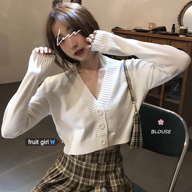 Áo khoác len cardigan croptop đen trắng chất đẹp mềm mịn