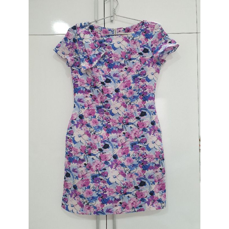 Đầm Elise hoa tím nơ vai