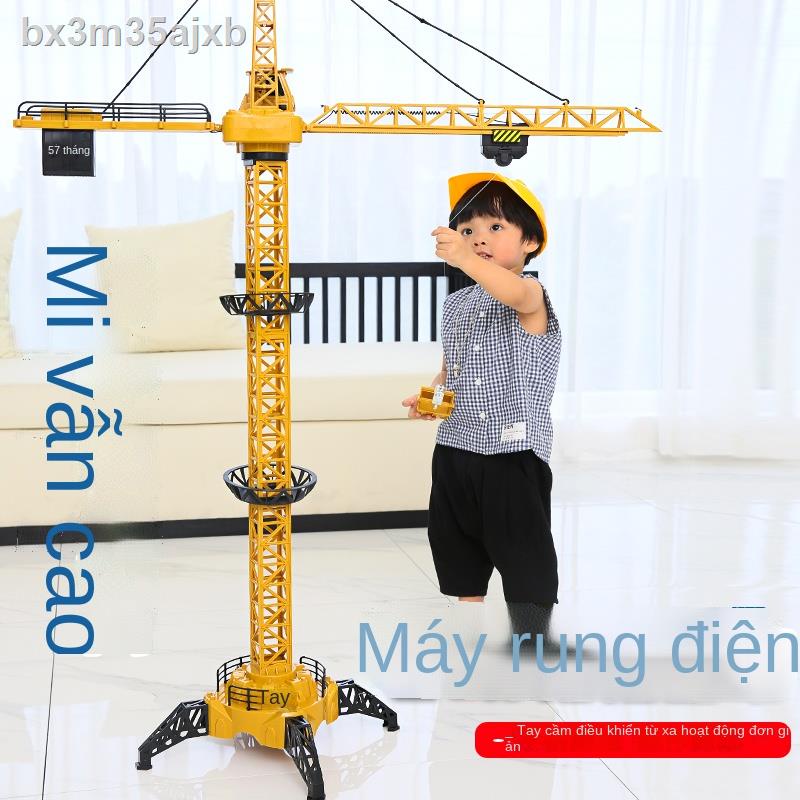 Cần cẩu tháp điều khiển từ xa lớn đồ chơi cần cẩu lớn trẻ em cậu bé mô phỏng cần cẩu kỹ thuật xe tải cần cẩu đ
