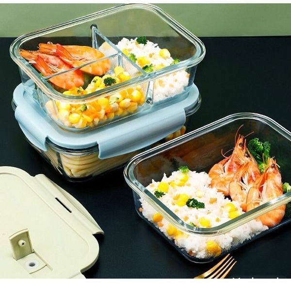 Hộp Thủy Tinh Chữ Nhật Chia Ngăn Nikko Đựng Thực Phẩm,Thức Ăn - Đựng Cơm Văn Phòng Có 2 Ngăn - 3 Ngăn Tiện Ích
