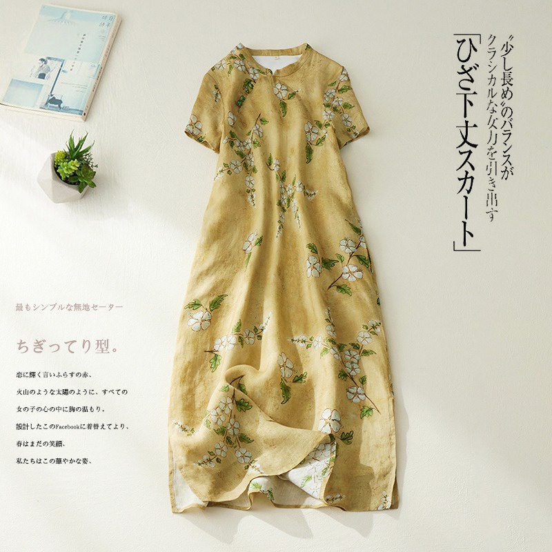 Đầm Sườn Xám Cách Tân Dáng Dài Chất Liệu Lanh Cotton Cao Cấp Thời Trang Theo Phong Cách Trung Hoa Cho Nữ