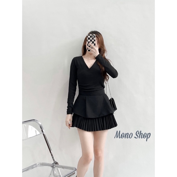 Áo thun tăm cổ đắp nhún eo khuy bên, áo thun tăm gân vạt đắp đính nút bên. Ảnh thật/ sẵn