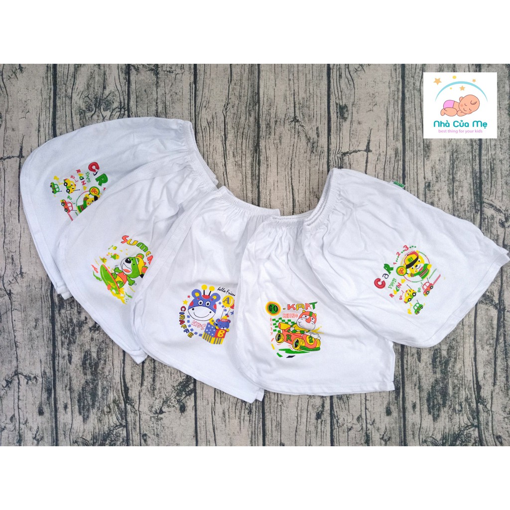 Set 5 quần đùi cotton viền trắng in hình bé trai