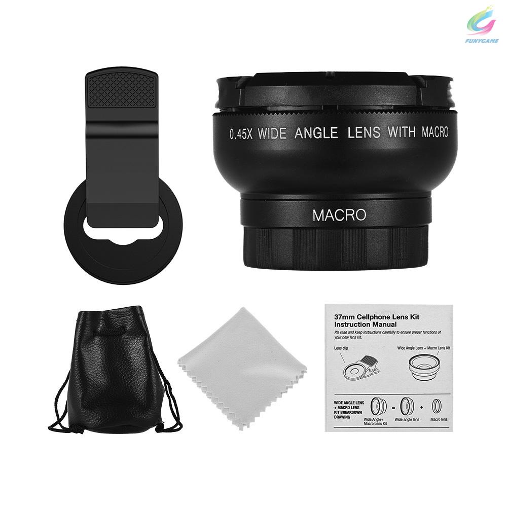 FY APEXEL APL-0.45WM Phone Lens Kit 0.45X Super Wide Angle & 12.5X Super Macro Lens HD Camera Lenses with Lens Clip for iPhone Samsung Huawei Xiaomi More Smartphone