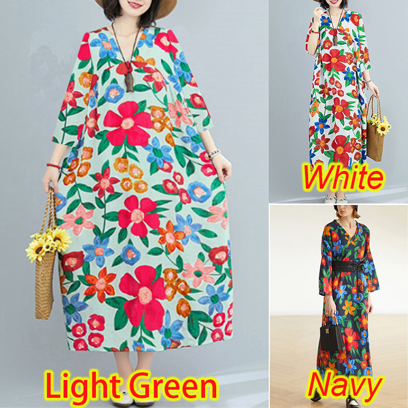 Đầm Maxi ZANZEA Tay Áo 3/4 Cổ Chữ V In Hoa Thời Trang Cho Nữ | BigBuy360 - bigbuy360.vn