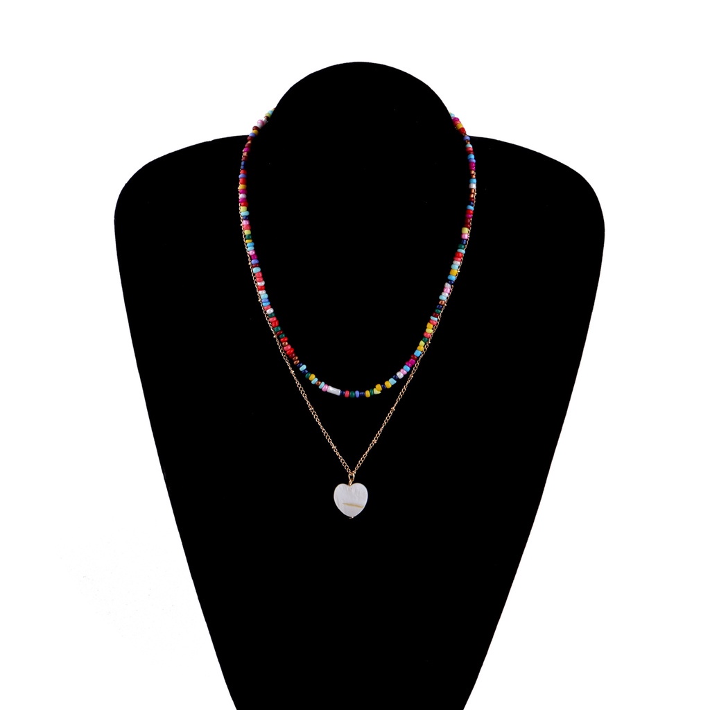 Vòng cổ Hai Lớp Đính Vỏ Sò Và Trái Tim Thời Trang Cho Nữ