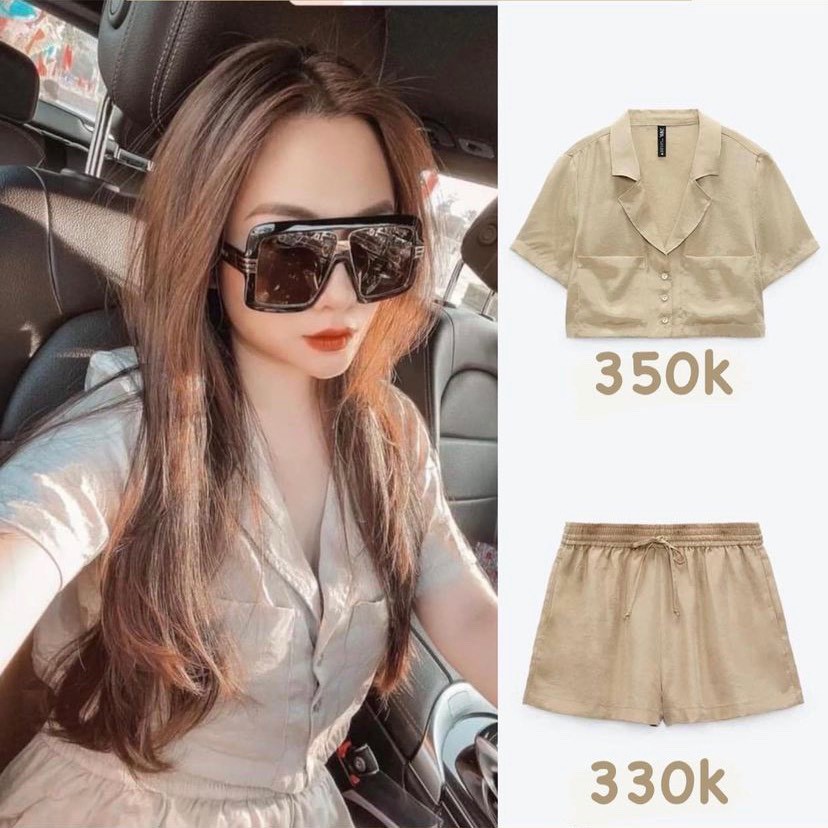 Set vest croptop short lụa màu kem xinh xắn - S08 | BigBuy360 - bigbuy360.vn