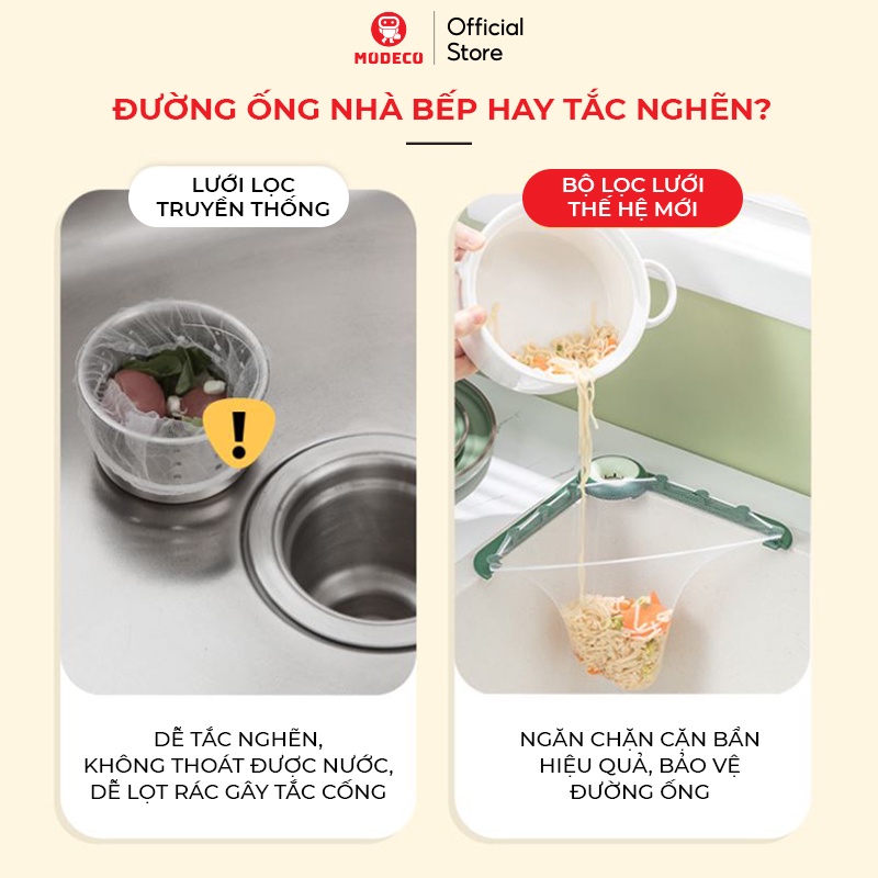 Giá Lưới Lọc Thức Ăn Thừa - Túi Lọc Rác Bồn Rửa Chén Bát - Khung nhựa ABS chất lượng cao - MODECO