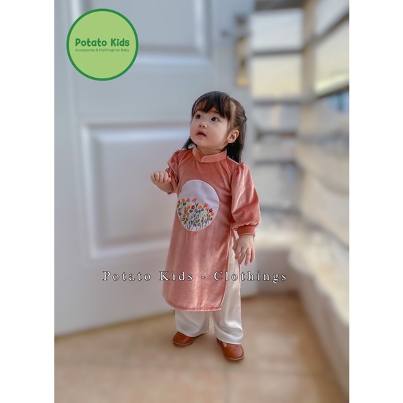 Áo Dài Nhung Thiết Kế, Áo Dài Nhung Cách Tân, Áo Dài Tết Xinh Xắn Cho Bé