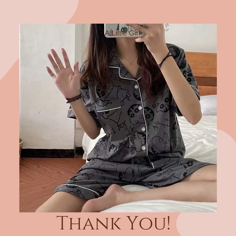 Bộ đồ ngủ Pijama ngắn tay in hình Shin Cậu Bé Bút Chì dễ thương cho nữ