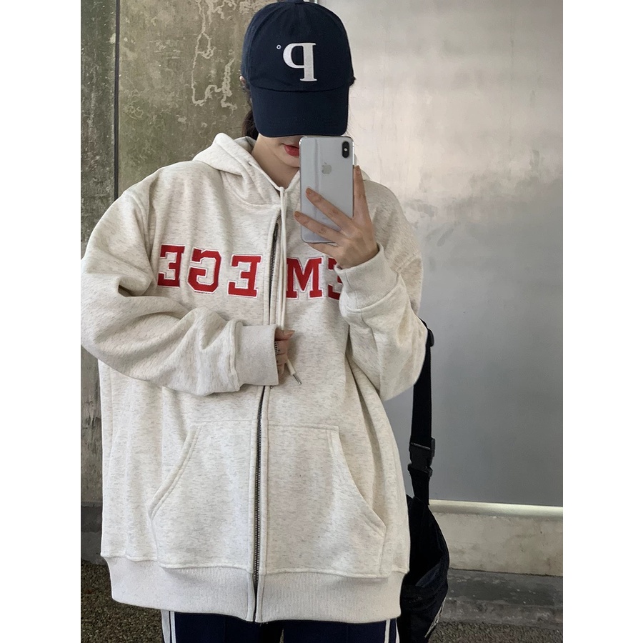 Áo Khoác Hoodie Thêu Chữ Mới Cho Nữ