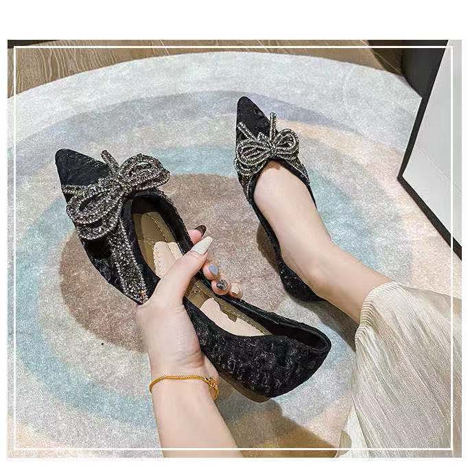 Giày Búp Bê Đế Mềm Đính Đá Hình Nơ Xinh Xắn Thời Trang Cho Nữ