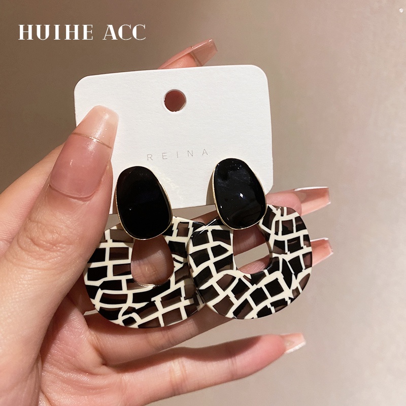 DREJEW Khuyên tai acrylic hình học họa tiết dầu phong cách Mỹ thời trang
