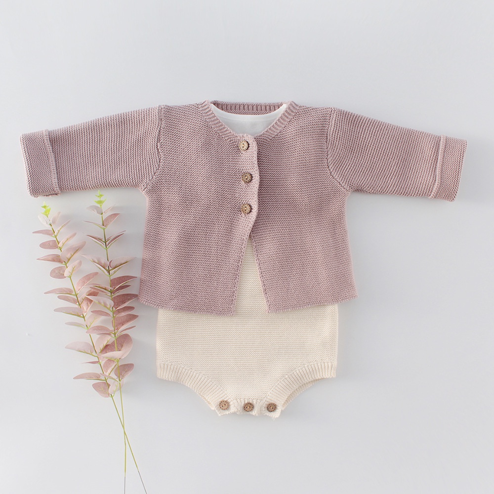Bộ Áo Khoác Dệt Kim + Áo Liền Quần + Quần Yếm Dài Tay Thời Trang Mùa Xuân Cho Bé