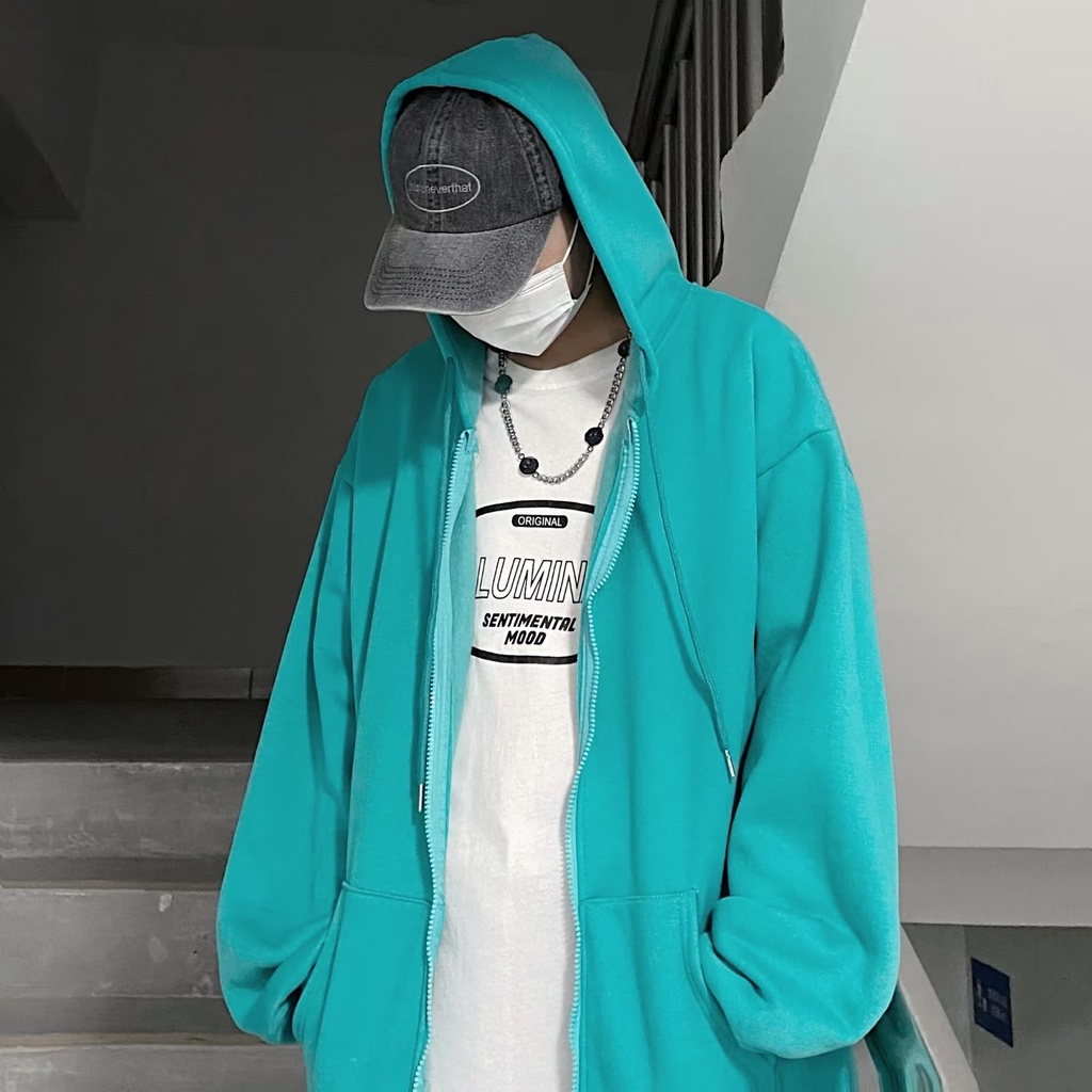 Áo Khoác Hoodie Màu Trơn áo khoác dây kéo Dáng Rộng Phong Cách Hàn Quốc áo khoác nữ Đơn Giản Thời Trang áo khoác Nam Nữ