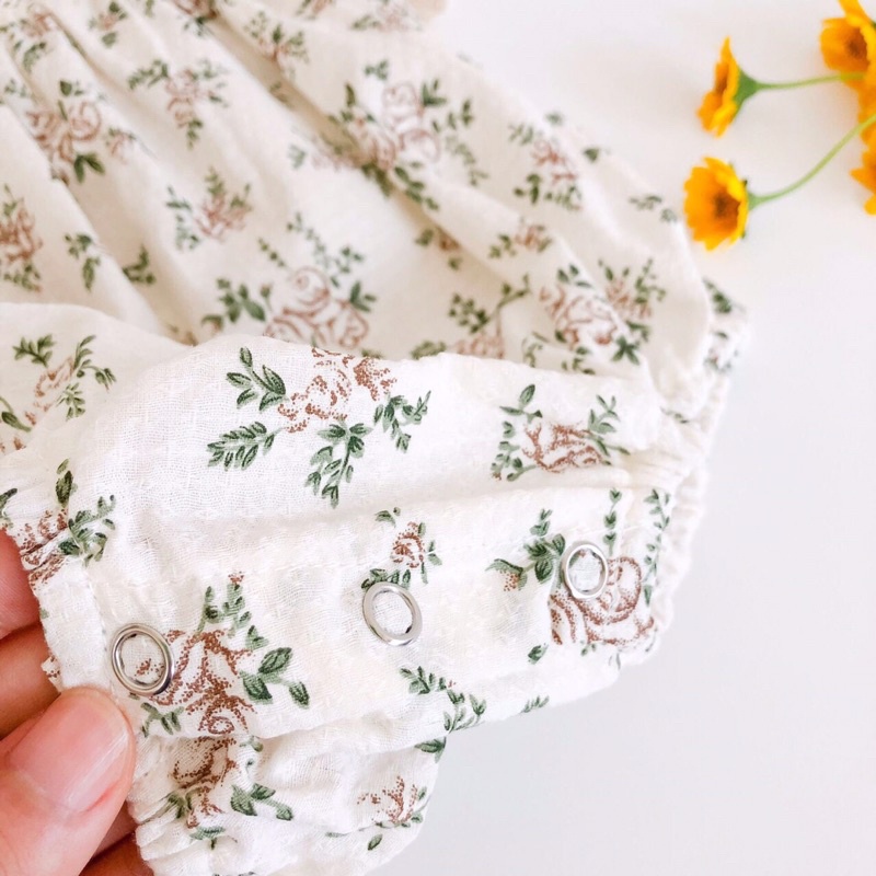 [Vintage Floral] Set đồ liền thân họa tiết hoa nhí cổ điển kèm mũ, romper sơ sinh chất liệu cotton xô bé gái 3-24 tháng