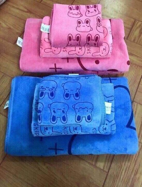 Khăn Tắm 1m4 + 2 khăn Siêu Mịn,Chất Liệu Mềm Thấm Hút, Khô Nhanh