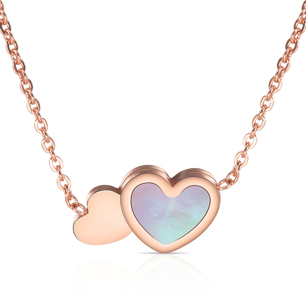 Japan and South Korea short necklace fashion small fresh double love stainless steel plating rose gold color gold clavicle necklace female