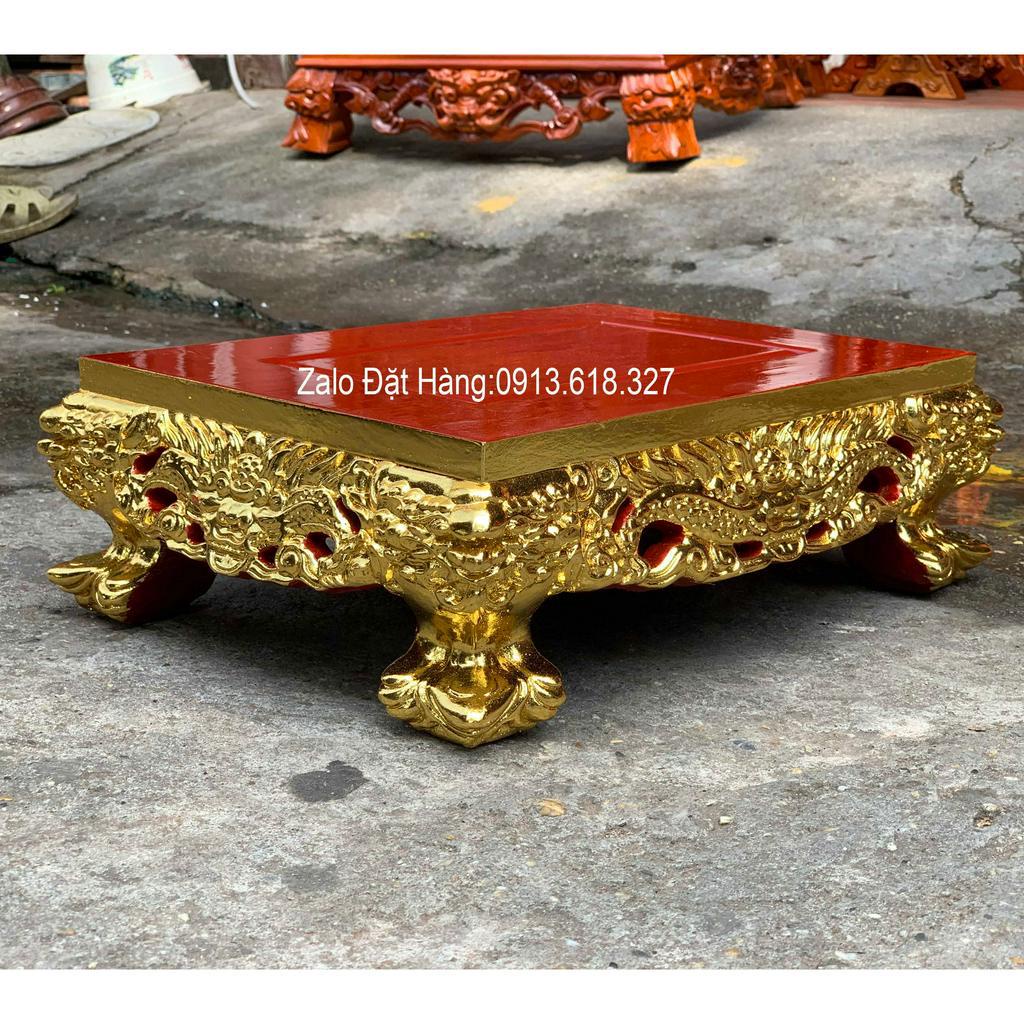 Đế chân rồng chữ nhật song long sơn son thếp vàng gỗ hương