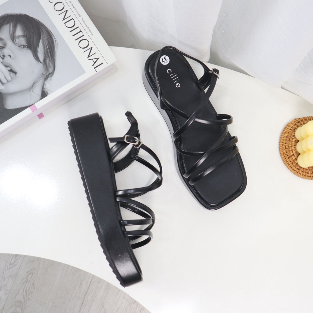 Giày Sandal Đi Biển Nữ Bánh Mì Cillie Dép Xăng Đan Dây Da Mềm Mại Đế Cao 5p Chắc Chắn Không Lún 1014