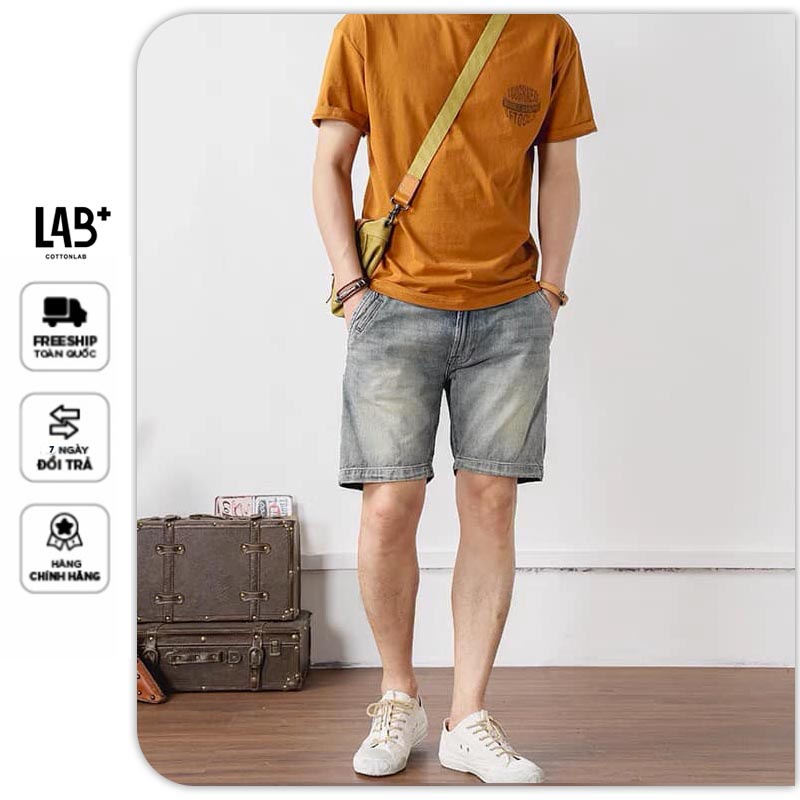 Quần short jean nam túi chéo chất vải cao cấp co dãn fom slimfit  - LAB 605606