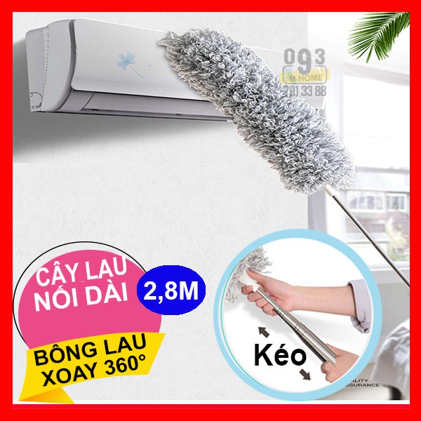 Combo Cây Lau Vệ Sinh Nhà Cửa Văn Phòng, Gậy Nối Dài 2.8 mét, Gồm 1 Bông Lau  360
