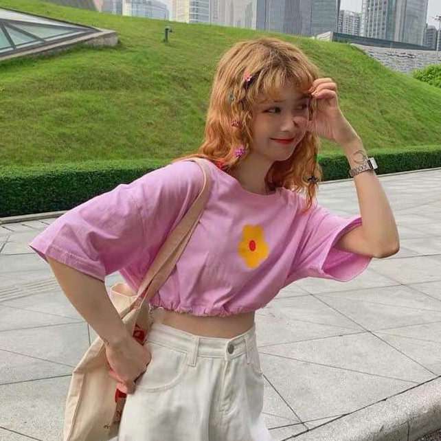Áo croptop rút eo in hoa