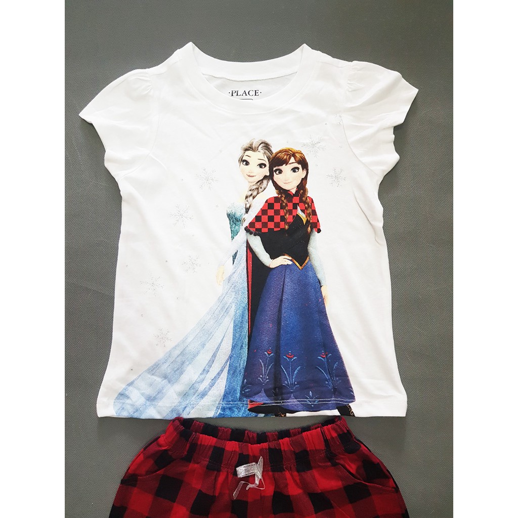 Bộ thun cotton bé gái hàng xuất công chúa elsa và anna