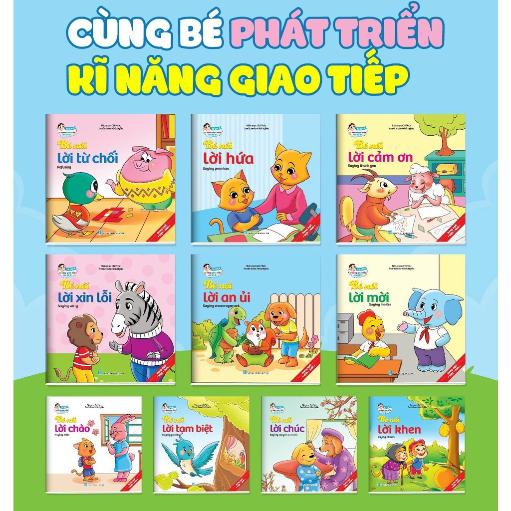 Sách Truyện Tranh Kỹ Năng Giao Tiếp Ứng Xử Cho Bé - Song Ngữ Việt Anh - Kèm File Nghe Đọc Tiếng Anh (Bộ 10 cuốn)