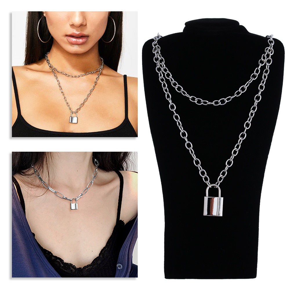 Vòng cổ Hai Lớp Bằng Thép Không Gỉ Phong Cách Punk Hiphop