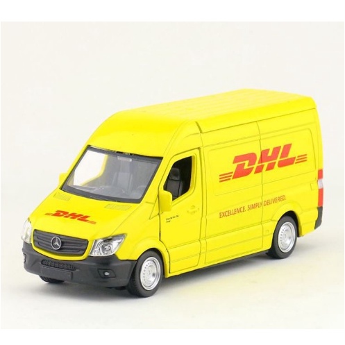 Mô hình tĩnh xe DHL Mercedes-Benz Sprinter 1:36 kim loại ô tô tải vận chuyển đồ chơi trẻ em oto mini vỏ sắt trưng bày