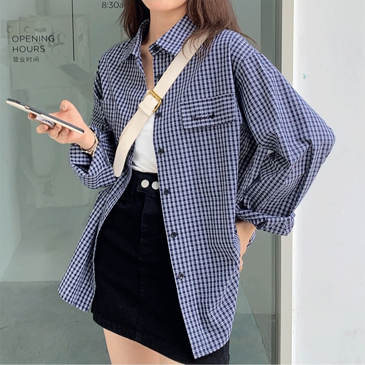 Sơ mi kẻ caro xanh style ulzzang Hàn Quốc