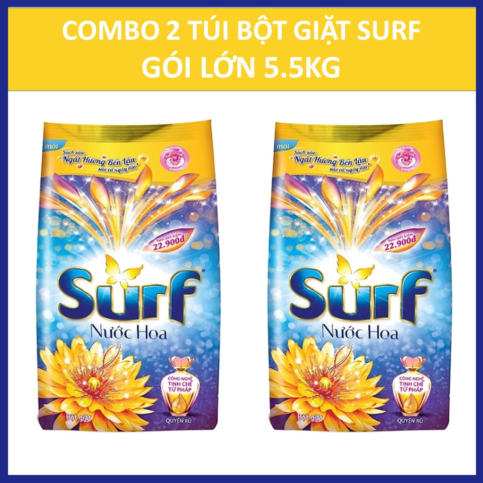COMBO 2 túi bột giặt Surf Hương nước xả vải (Tím) Gói lớn 5.5kgX2