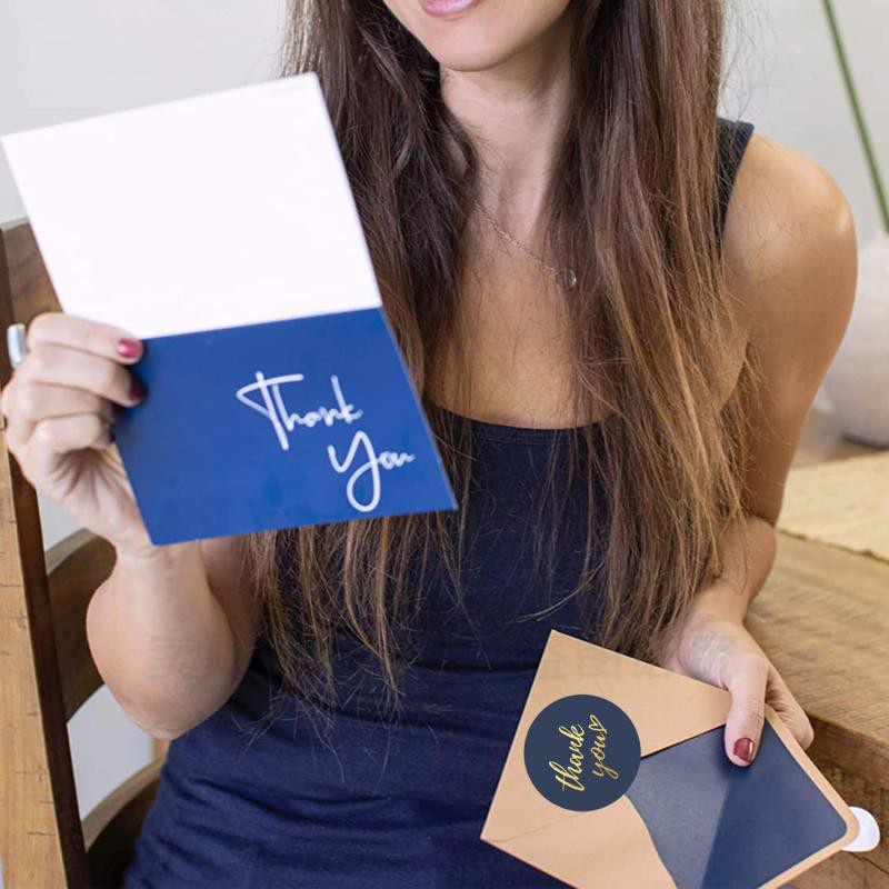 Set 50-500 nhãn dán niêm phong bì thư in chữ Thank You màu xanh dương 1 inch
