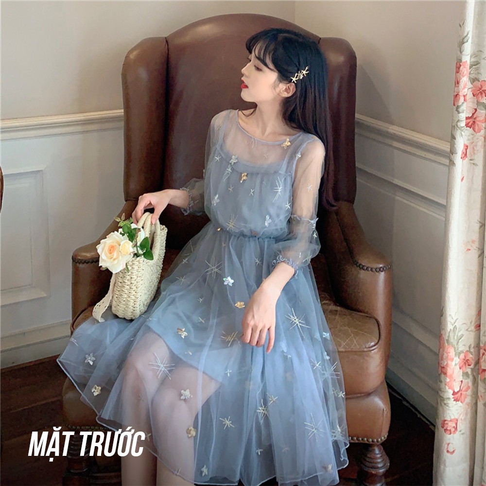 Váy Công Chúa 2 Lớp Lấp Lánh Blink Blink/ Đầm Xòe Tay Lỡ Họa Tiết Ngôi Sao Xinh Xắn V00022 | BigBuy360 - bigbuy360.vn