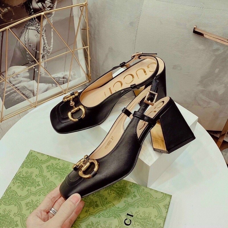 GIÀY CAO GÓT NỮ BÍT MŨI IN CHỮ TO GÓT Vuông ulzzang phong cách vintage Hàn Quốc siêu hot