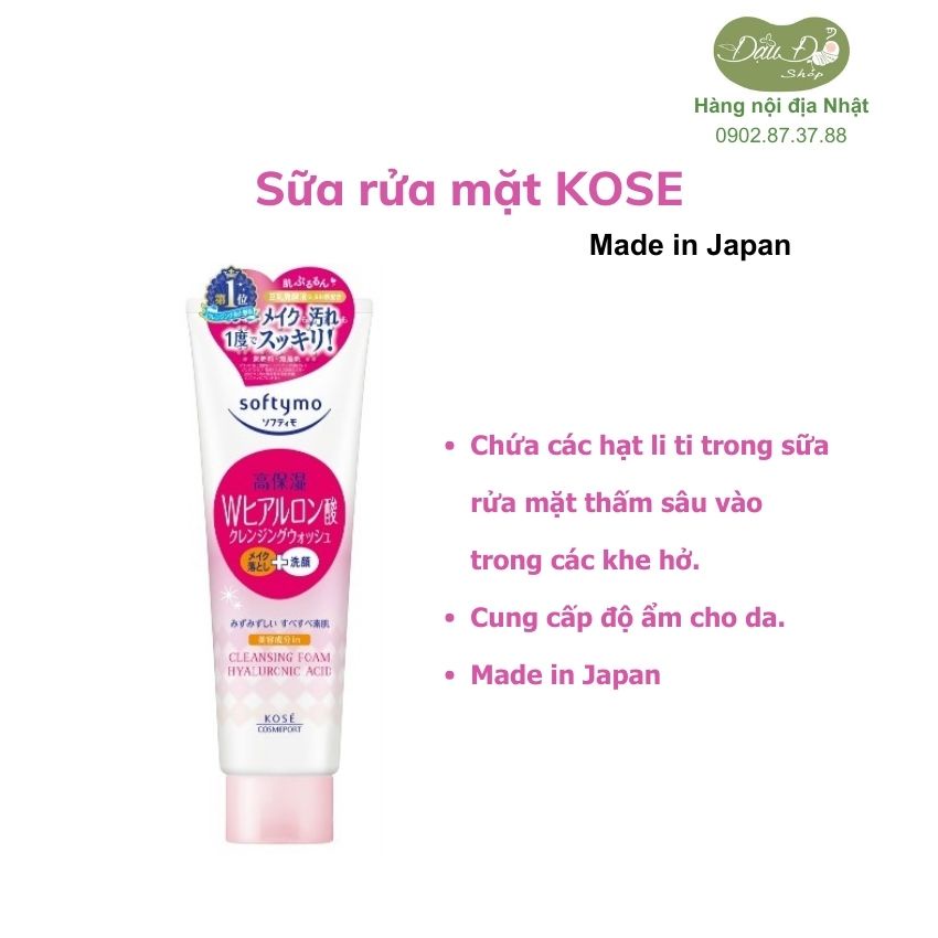 [made in Japan - nhiều mẫu] sữa rửa mặt chống lão hóa, dưỡng ẩm, sáng da KOSE Softymo Nhật Bản - hàng nội địa Nhật