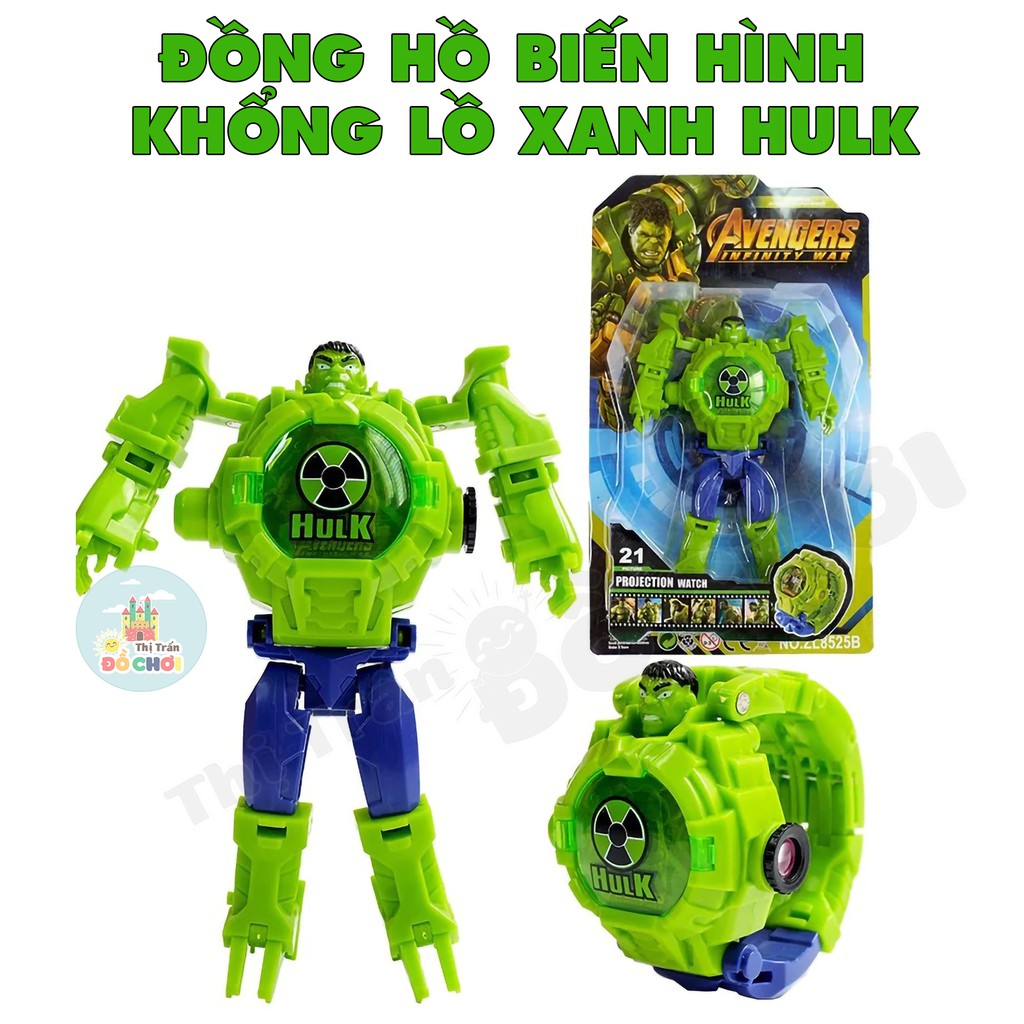 Robot biến hình đồng hồ đeo tay nhân vật siêu anh hùng người khổng lồ xanh có Đèn cho bé trai -ZL8525B- Thị trấn đồ chơi