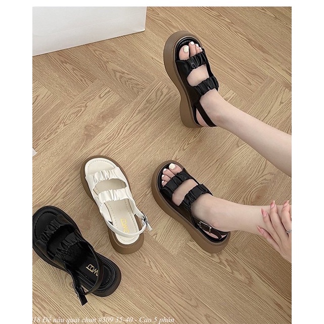 Dép Sandal Ulzzang LOẠI 1 - Dép Quai Hậu Hai Quai Đế Nâu Dây Kiểu Chun chuẩn hàng quảng châu