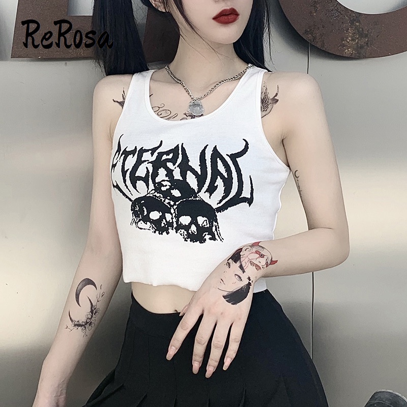 Áo Croptop In Họa Tiết Đầu Lâu Phong Cách Gothic Thời Trang Cho Nữ