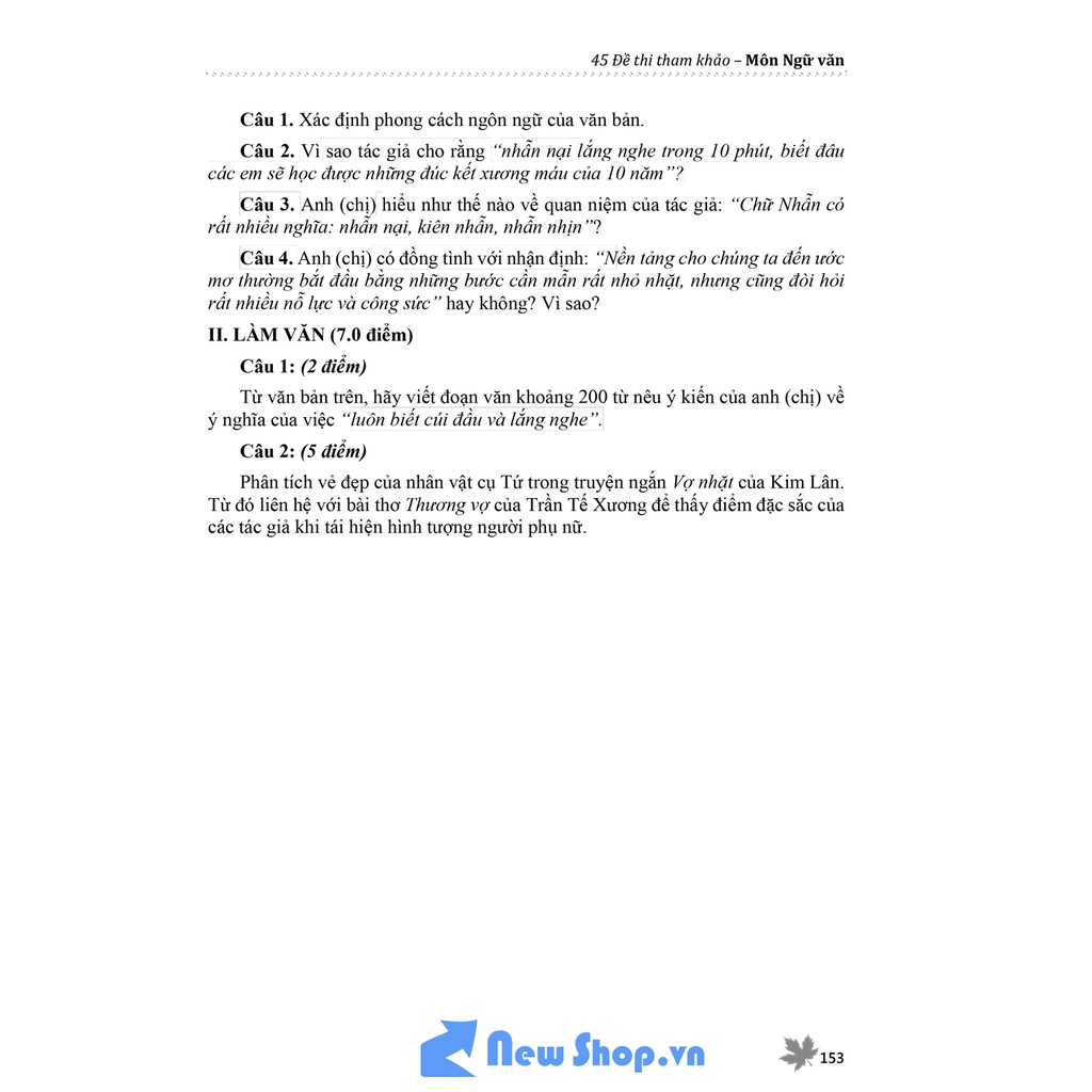 Sách - 45 Đề Thi Tham Khảo Môn Ngữ Văn