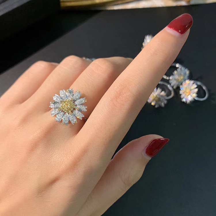 Bộ Vòng cổ + bông tai + nhẫn hình hoa cúc đính đá nhiều màu thanh lịch