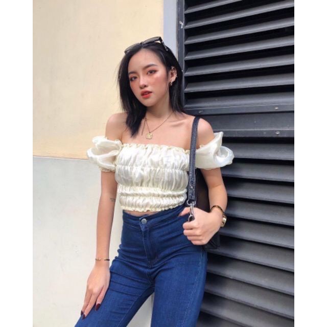 Áo croptop nữ nhún voan kiếng nhiều màu MSA394