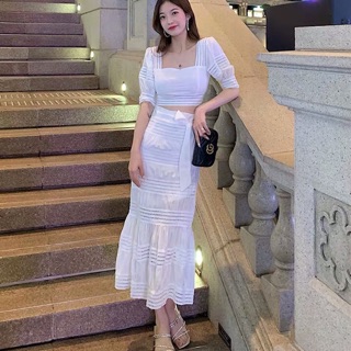 SET VÁY TRẮNG ĐUÔI CÁ CẠP CAO THẮT EO [ ORDER ]