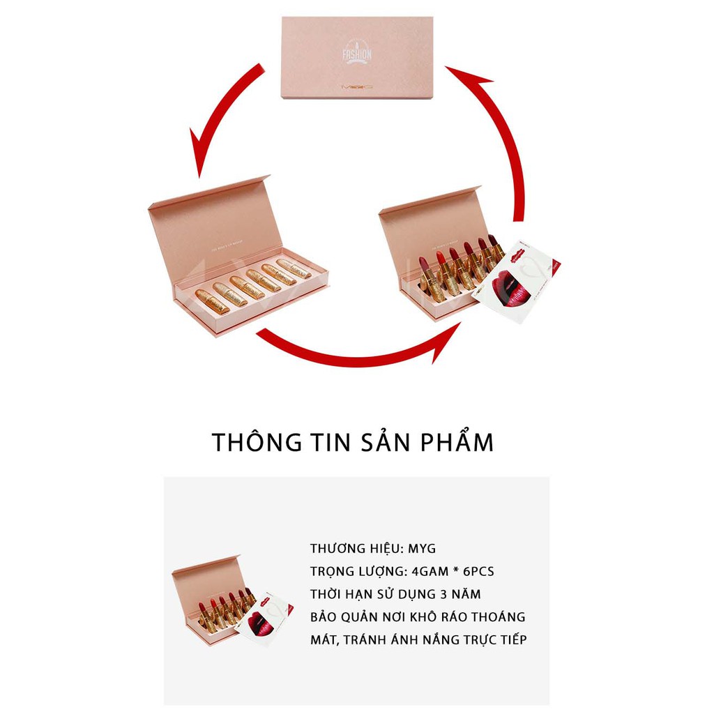 Bộ Trang Điểm 6 Son Dưỡng Ẩm Lâu Trôi Lên Màu Chuẩn Đẹp [Fullbox]